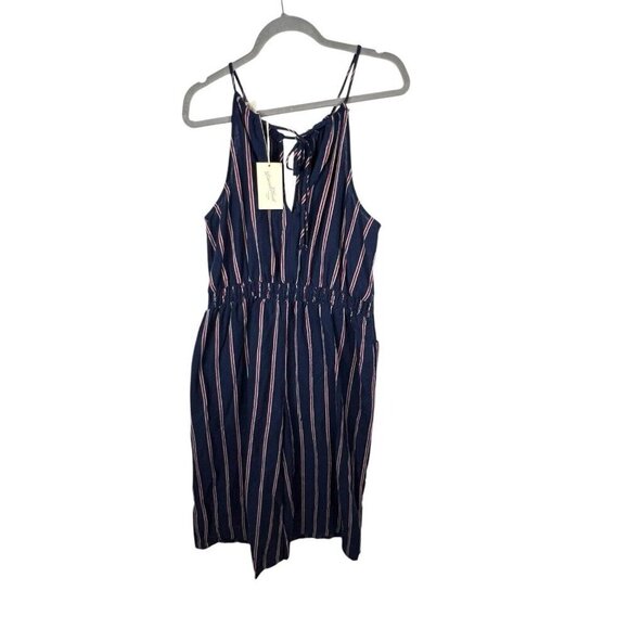 NWT Universal Thread XL Striped Jumpsuit Wide-Leg Crop Blue Cotton Pockets - Picture 3 of 9